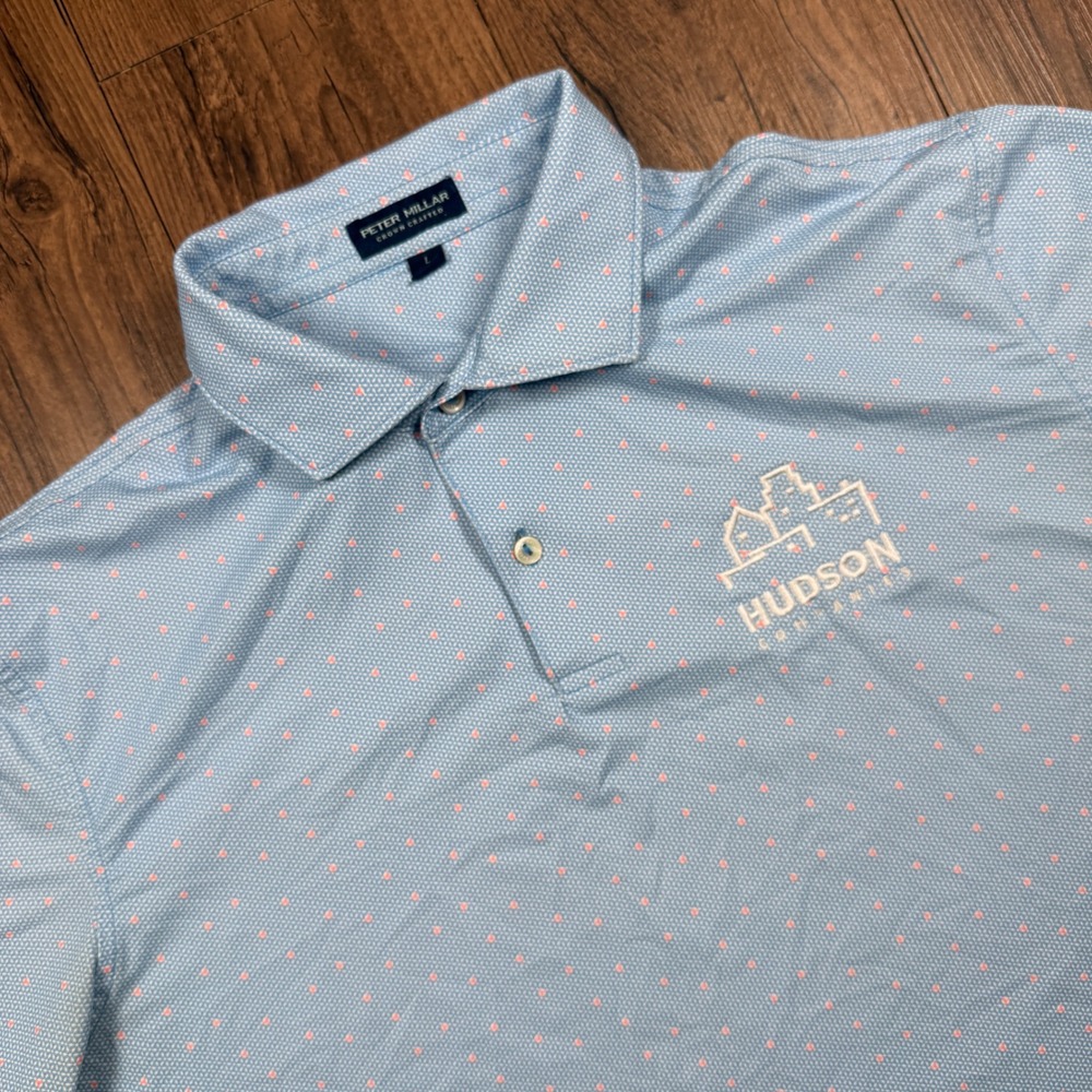 Peter Millar Crown Crafted Mens Large Blue Geometric Performance Polo MS23XK06E